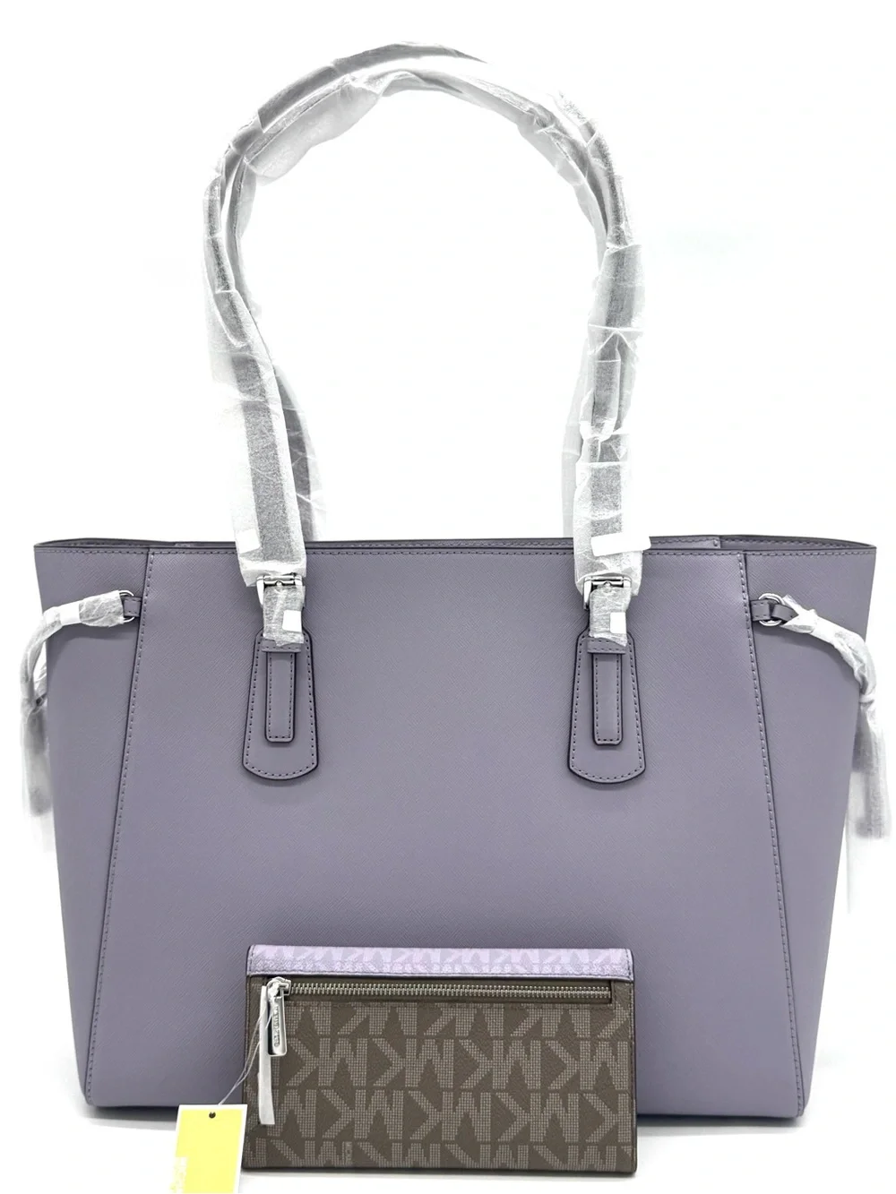 Michael Kors Voyager Large Leather Tote Bag w Matching Trifold Wallet - Lilac